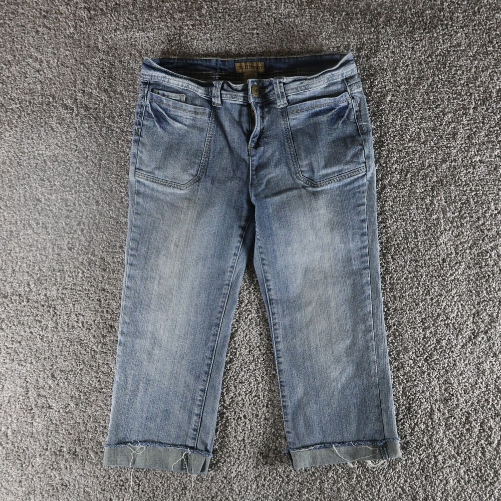 Ruff Hewn Women's Size 10 Cropped Jeans Capri Light Wash Raw Hem Stretch‎ Denim